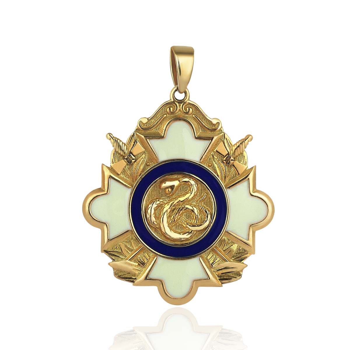 Snake Gold Medallion With White Enamel