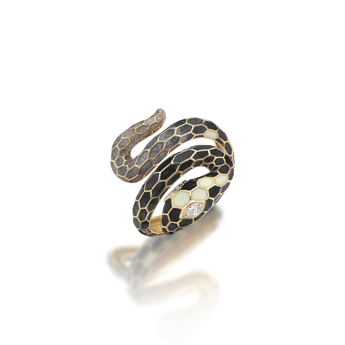 Black Enamel Snake Gold  Ring