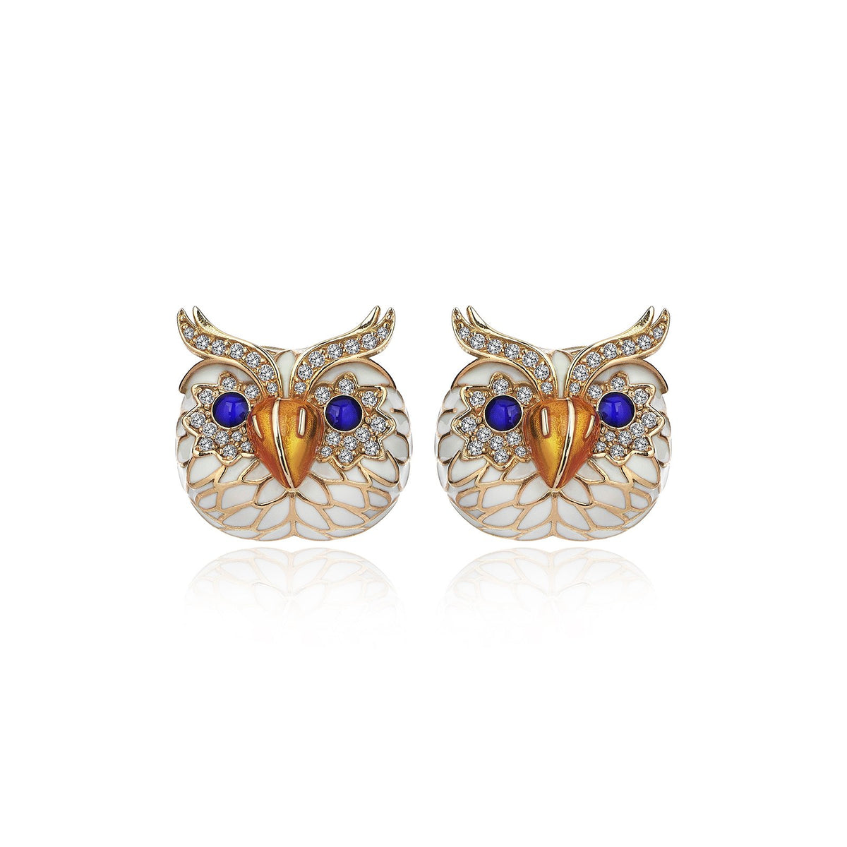 Blue Owls Gold Earrings