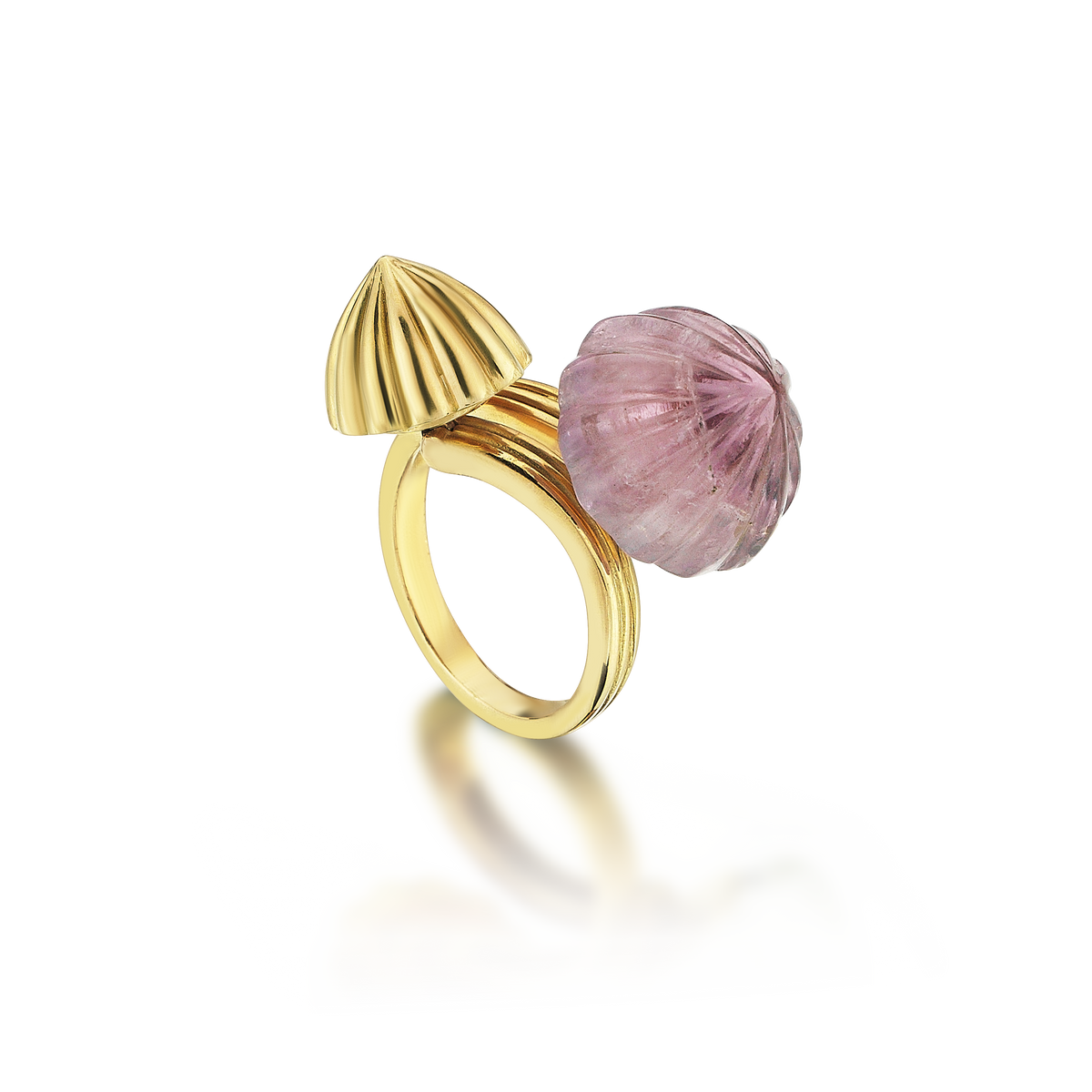 Double Dome Gold Ring Gold & Pink Amethyst