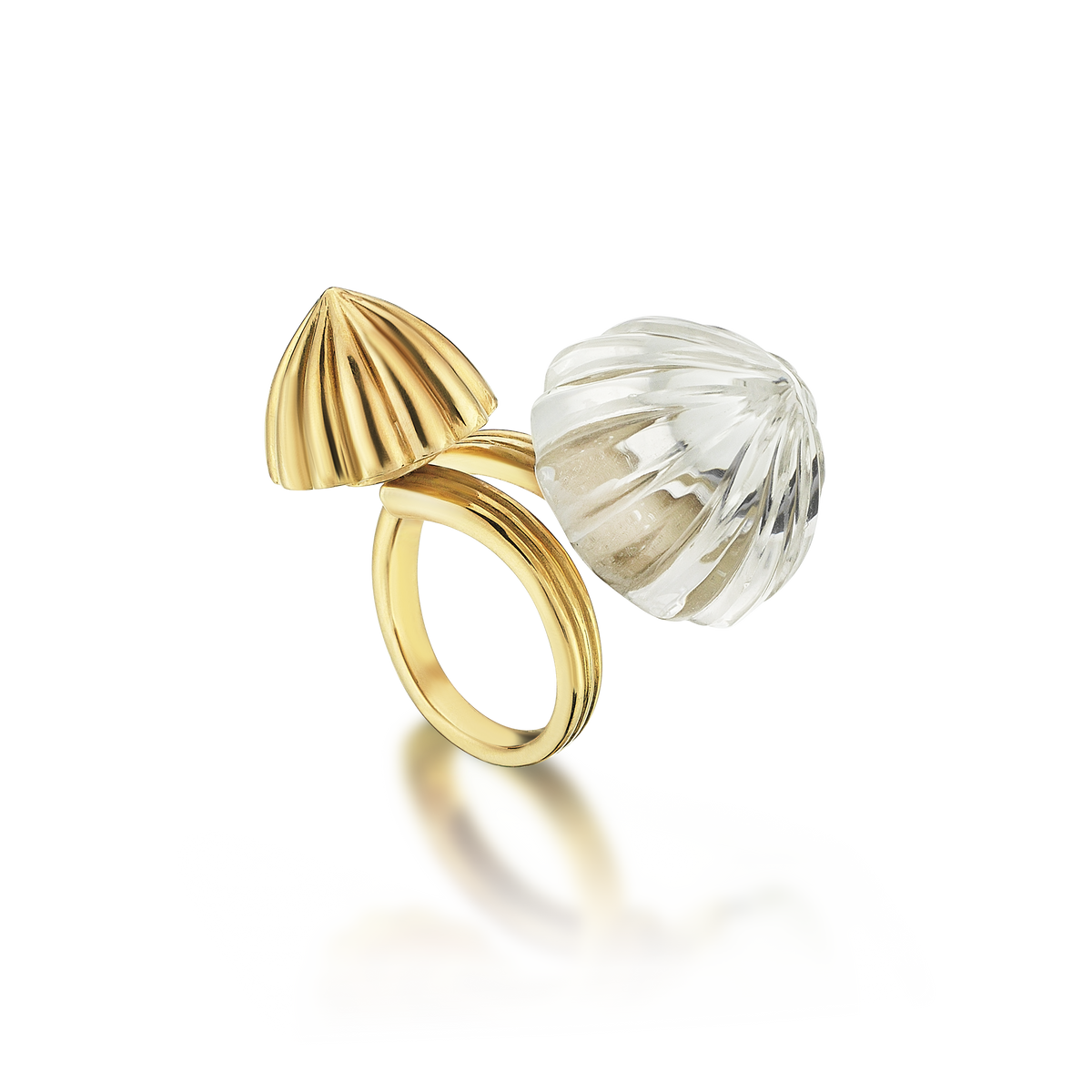 Double Dome Gold Ring Gold & White Quartz